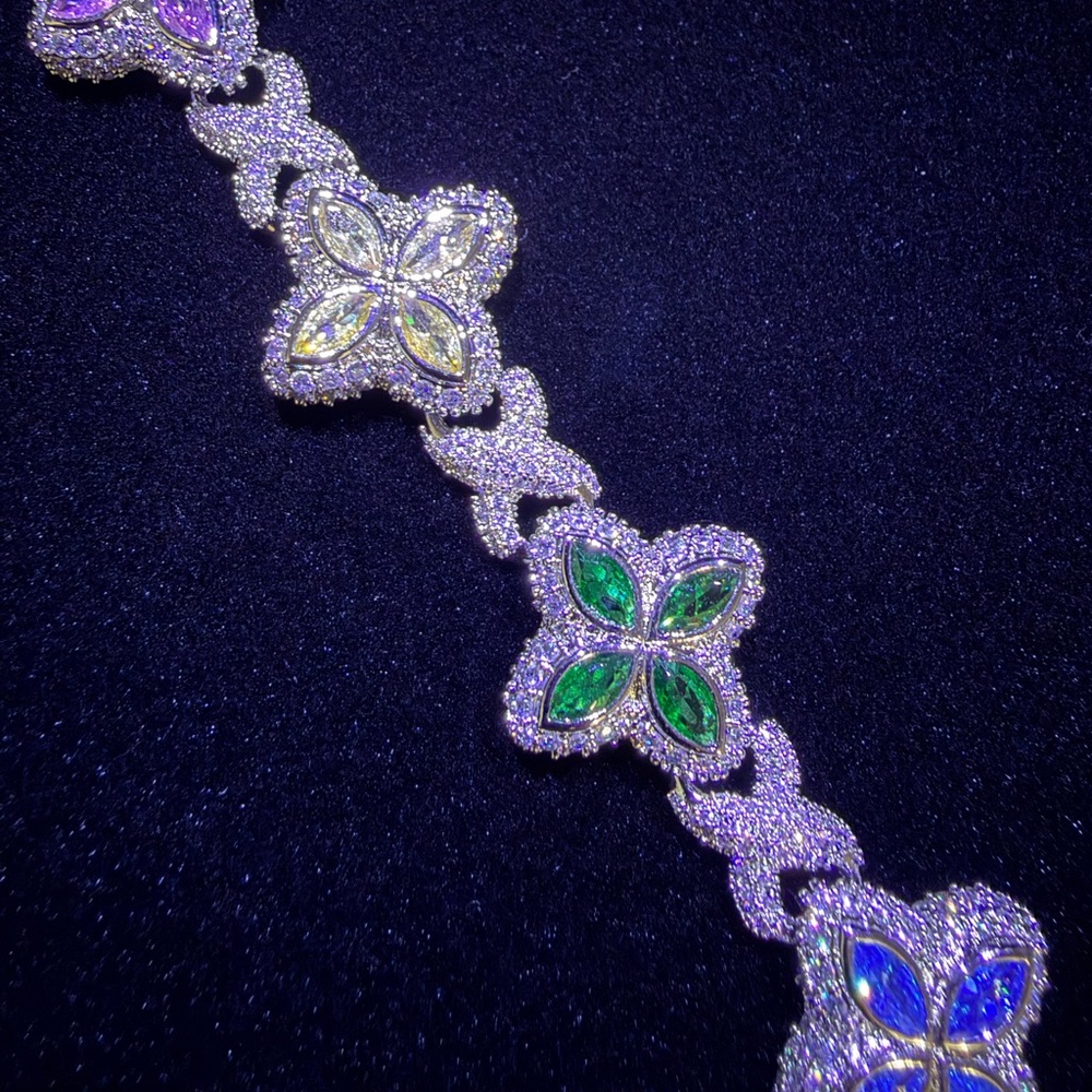 Iced Multi Color Flower Bracelet - Picture 4 of 8